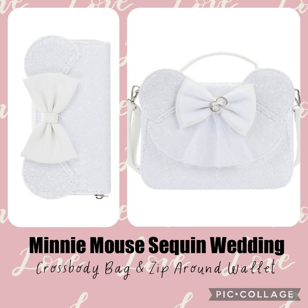 LOUNGEFLY Minnie Mouse Sequin Wedding Crossbody Bag & Wallet